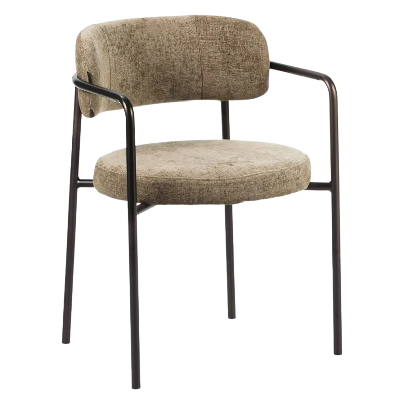 Kio stoel taupe met armleuningen en donkerbruin frame