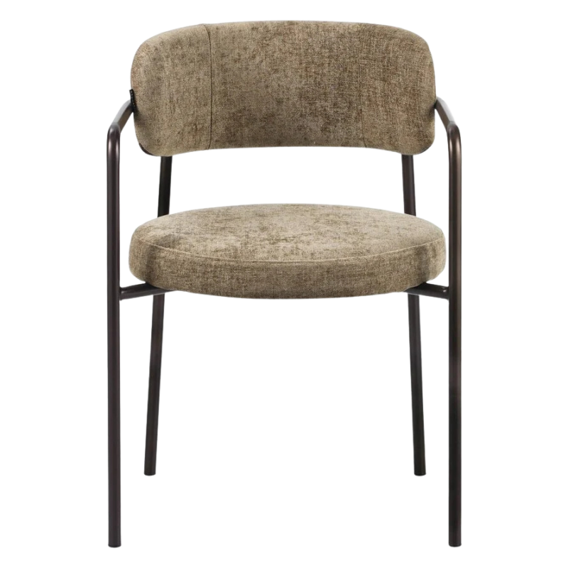 Kio stoel taupe met armleuningen en donkerbruin frame