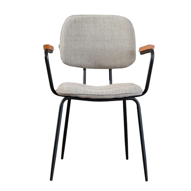 12_656eb8ef-9bf4-49d3-a164-99e71c8d3ca1 Kax stoel off white met houten armleuningen en zwart metalen frame