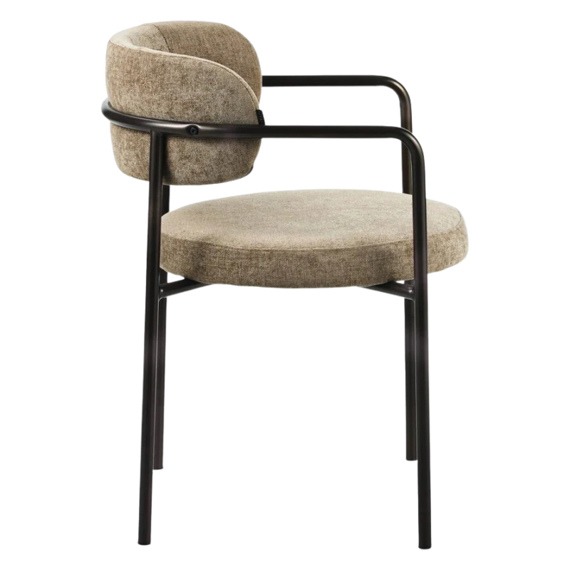 Kio stoel taupe met armleuningen en donkerbruin frame