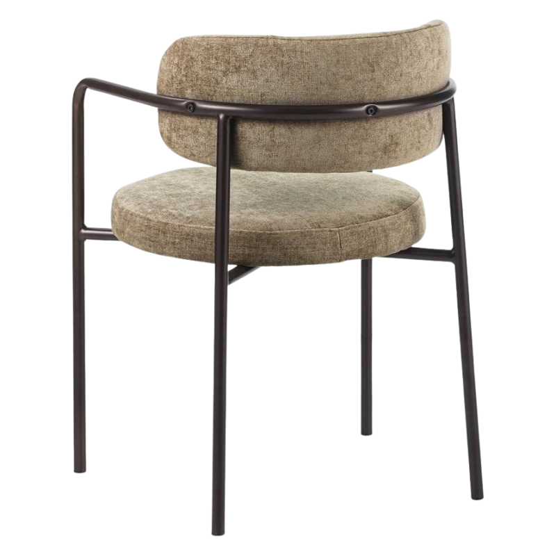 Kio stoel taupe met armleuningen en donkerbruin frame