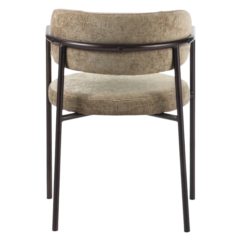Kio stoel taupe met armleuningen en donkerbruin frame