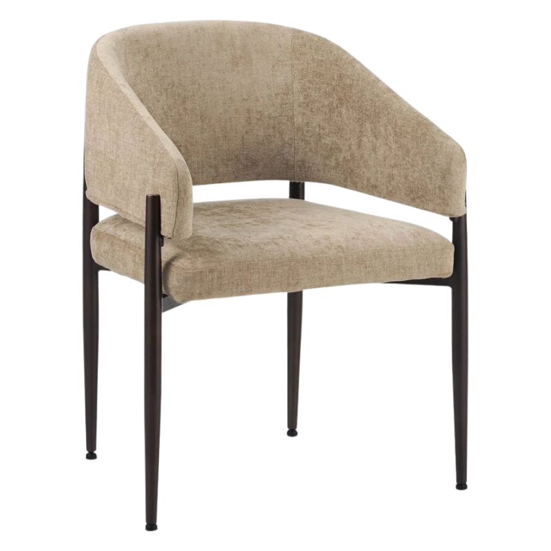 Kruno stoel beige met gestoffeerde zitting en donkerbruin frame