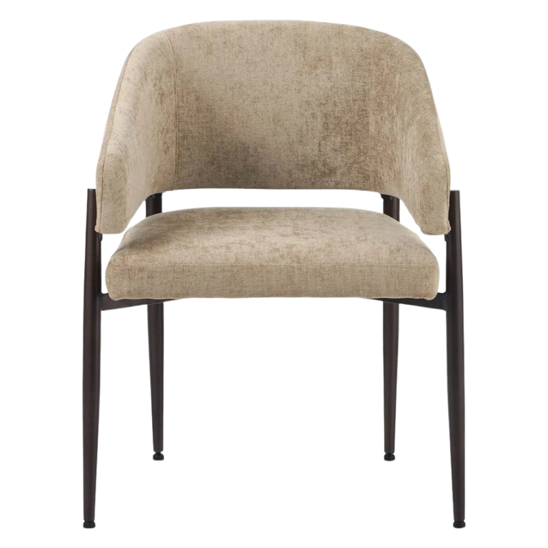 Kruno stoel beige met gestoffeerde zitting en donkerbruin frame