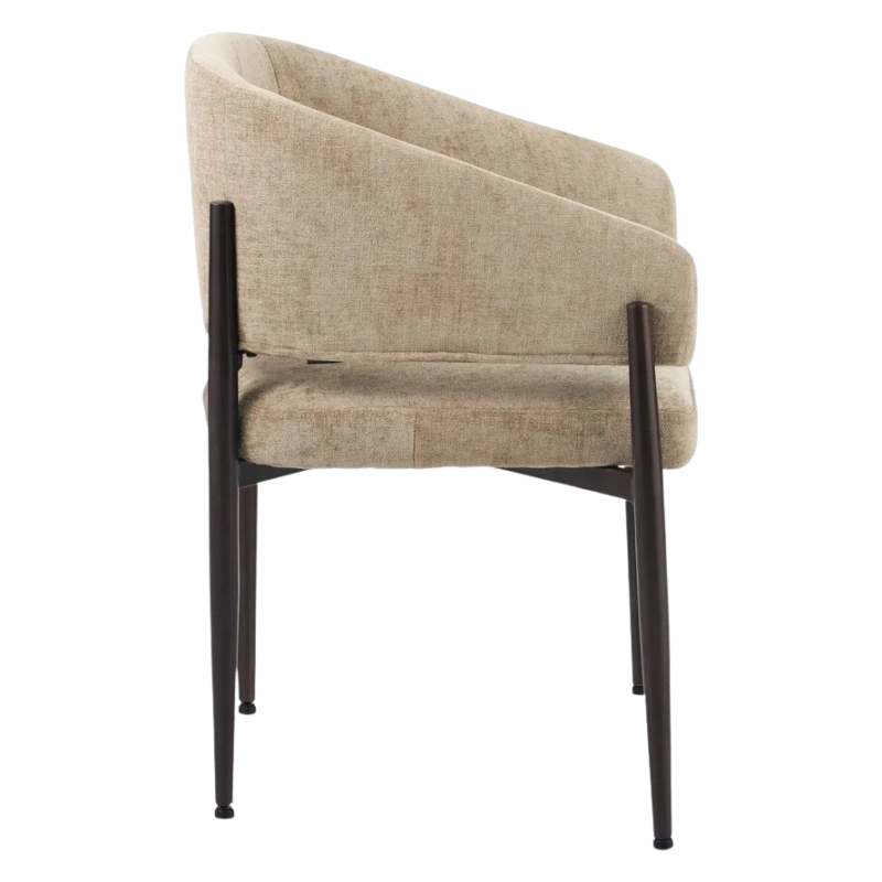 Kruno stoel beige met gestoffeerde zitting en donkerbruin frame