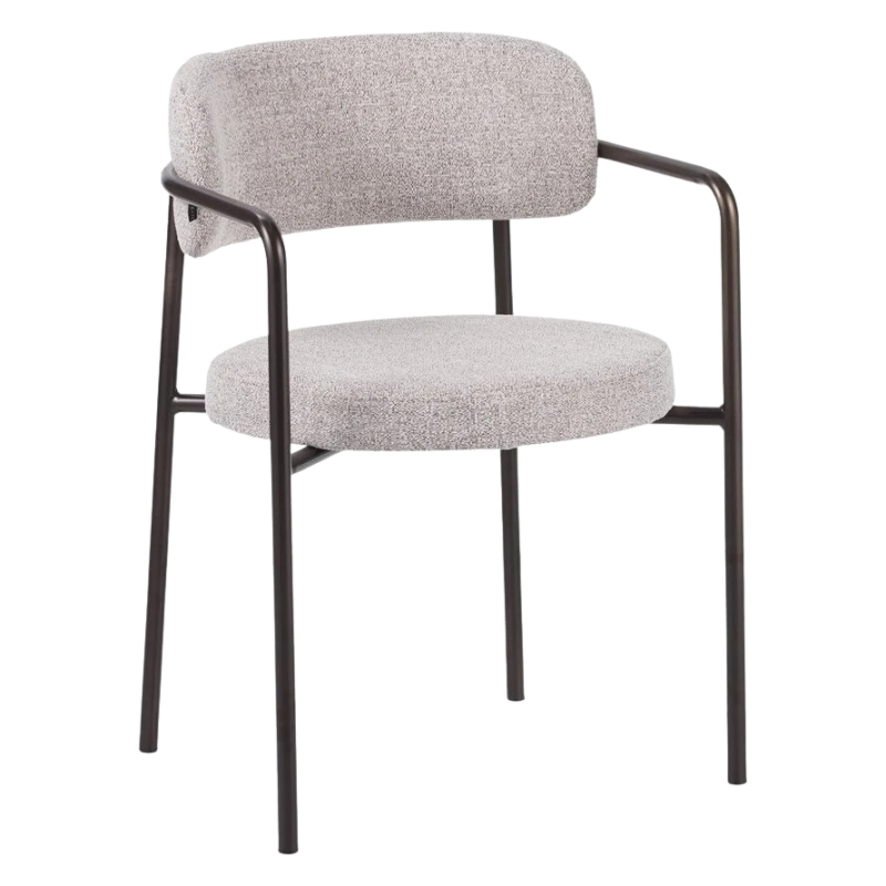 Kio stoel off white met armleuningen en donkerbruin frame