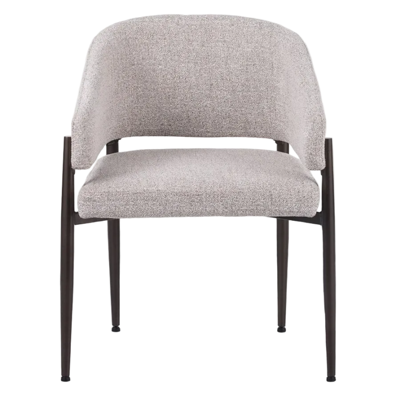 Kruno stoel off-white met gebogen rugleuning en donkerbruin frame