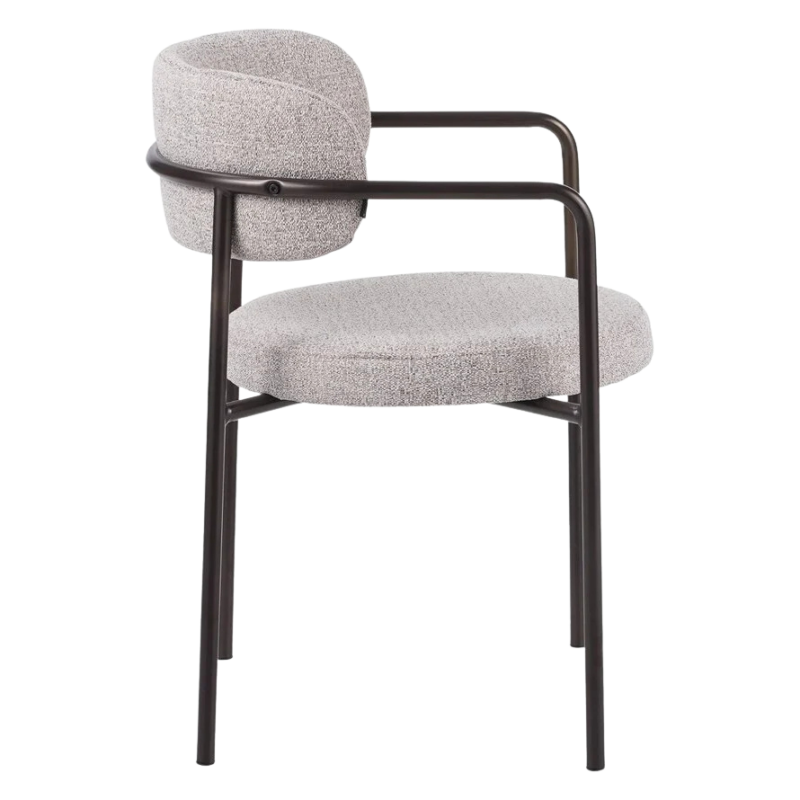 Kio stoel off white met armleuningen en donkerbruin frame
