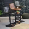 Kex barkruk groen cognac zwart eco leer met zwart metalen onderstel